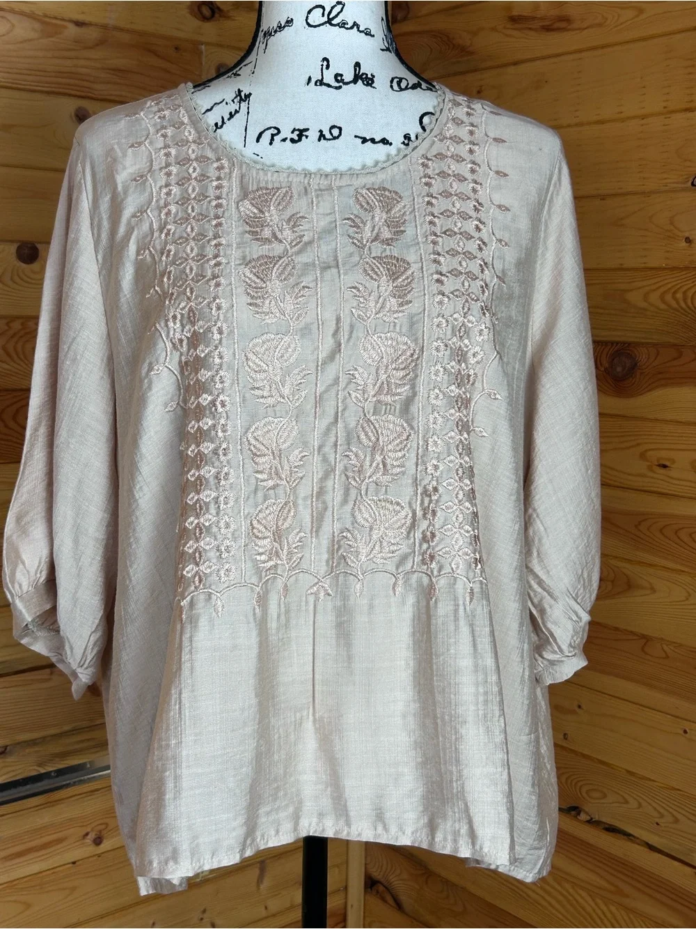 Boho Embroidered Peasant Top - Light Blush - Picture 1 of 10